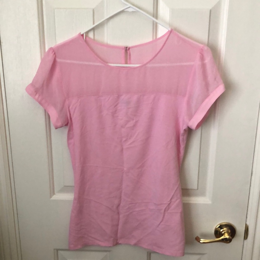 Express pink tee with sheer top panel